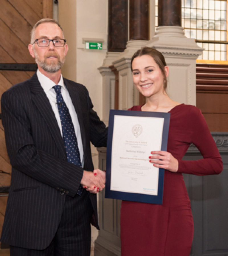 Katherine receiving her award at the Sheldonian ceremony.