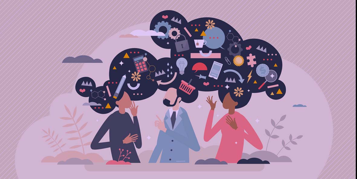 Illustration of three people brainstorming

