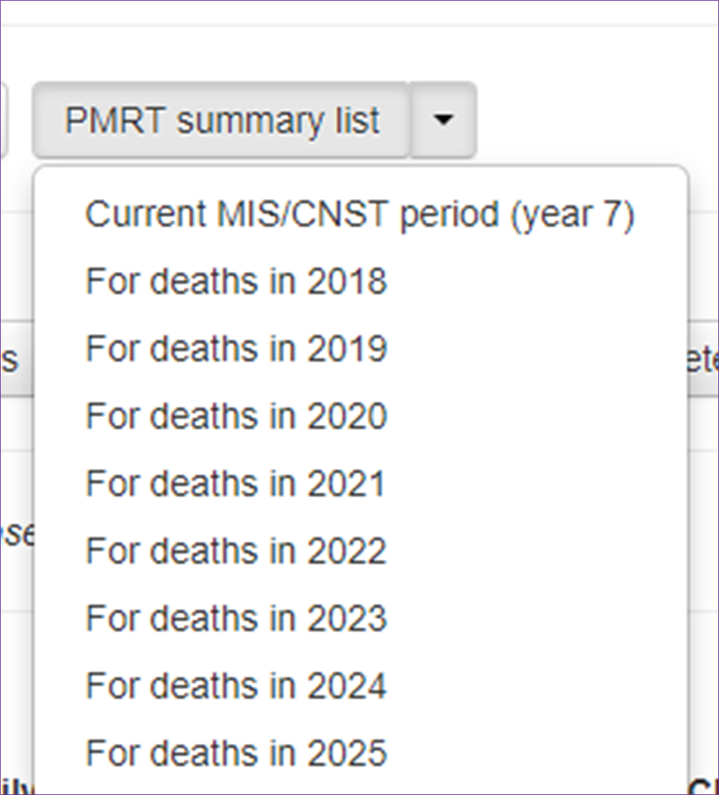 Screenshot of MBRRACE-UK on-line system case summary list