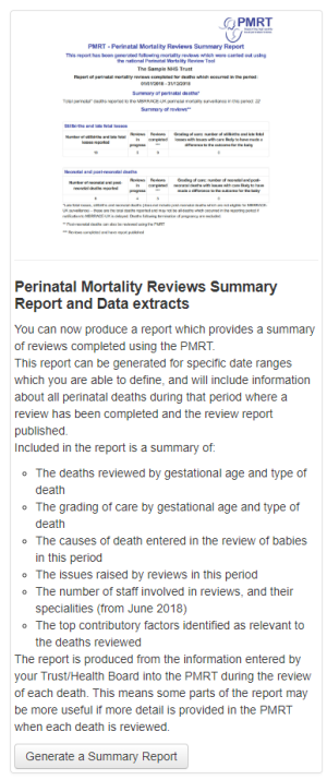 Screenshot of MBRRACE-UK on-line system generate summary report