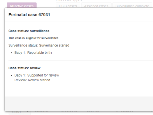 Screenshot of MBRRACE-UK on-line system notification status
